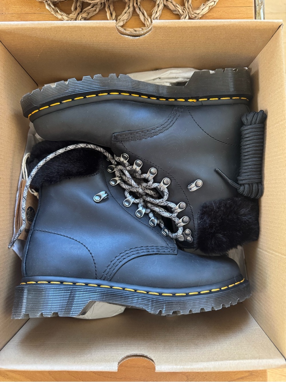 Dr. Martens Black Winter Lace-Up Boots with Yellow Stitching